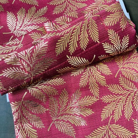 Metallic Gold Burgundy Red Holiday Shower Curtain Set - Picture 3 of 4